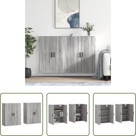 Holzschrank -  Wandschränke 2 Stk. Grau Sonoma 69,5x34x90 cm (1/5)
