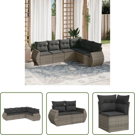vidaXL Canapé en résine - Salon de jardin 6 pcs avec coussins gris résine tressée (1/5)