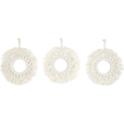 Ensemble de 3 miroirs ronds en macramé BOHO (1/5)