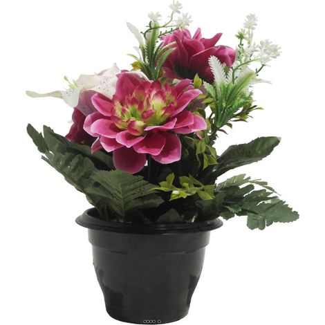 Pot pour les Tombes de Dahlias, mini fleurs et Lys artificiels pour la Toussaint Rose - couleur: Rose (1/3)