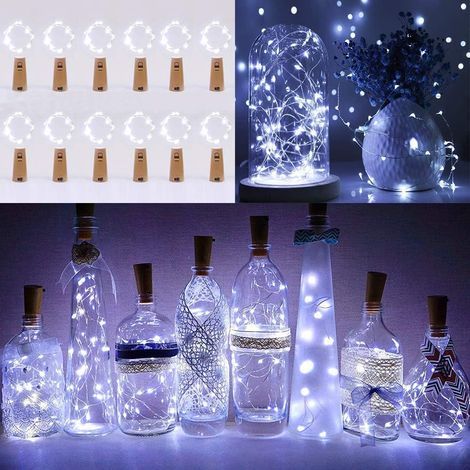 Bouteille Guirlande Lumineuse, 12pcs LED Bouteille Lumières, Lampes de Bouteille avec Batterie/Piles 2M 20 Fil de Cuivre Light pour Noël Partie Mariage Intérieur DIY Décoration (Blanc Froid) [Classe é (1/5)