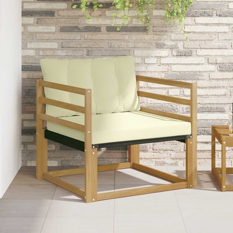 Canapé de jardin modulable 1 place en bois d'acacia massif blanc et coussins crème - PANGIVO (1/5)