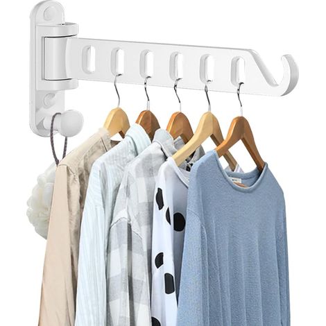 Étendoir Mural, Cintre Mural Support de Séchage Pliable à 180° Pratique Et Beau Crochet Cintre En Aluminium Pour Chambre, Balcon, Salle Bains, Buanderie, Hôtel, Blanc (1/5)
