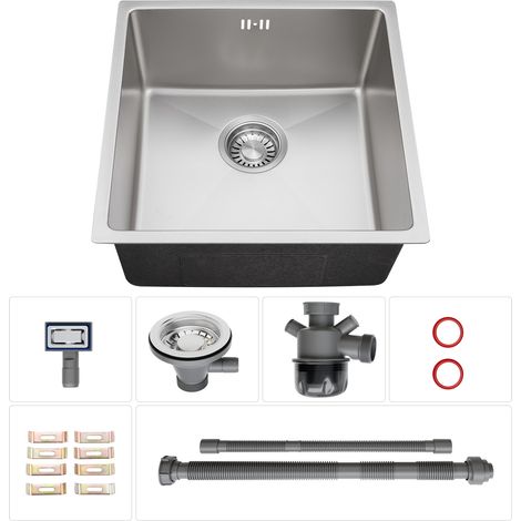 Fregadero de cocina de acero inoxidable 44 x 44 cm, para muebles a partir de 45 cm, 3 métodos de instalación, fregaderos nano silver