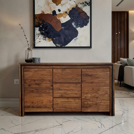 Buffet en bois recyclé de teck 2 portes 3 tiroirs VADOD (1/5)