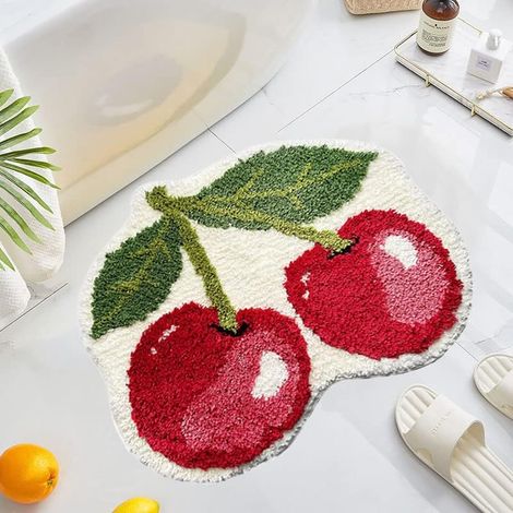Rutschfeste Fußmatte für Heimdekoration, Wohnzimmer, Schlafzimmer, Badezimmer, maschinenwaschbar, Teppich für den Innenbereich, 50 x 80 cm (Kirschmuster)