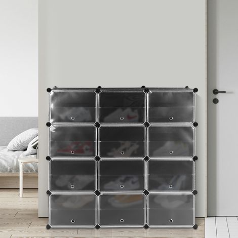 Aqrau 2Pcs Armoire à Chaussures Armoire Modulable Montage Facile Noir (1/5)