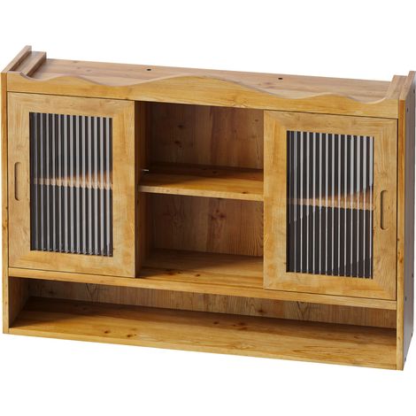 Armoire murale naturelle 90 cm avec 2 portes coulissantes et 3 niveaux de rangement (1/5)