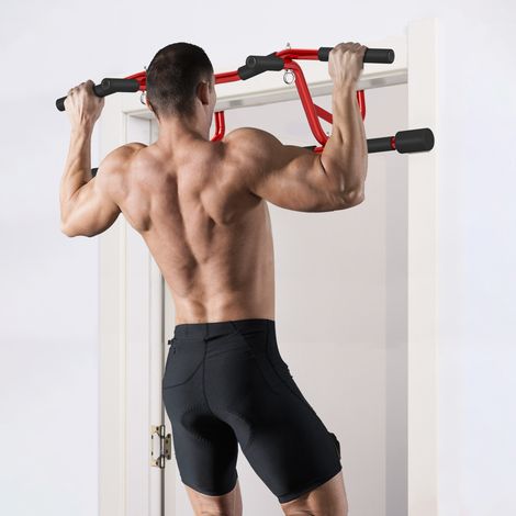 Wandmontierte Klimmzugstange, 150 kg Belastbarkeit, für Heimfitnessstudio und Training, Rot und Schwarz (1/5)