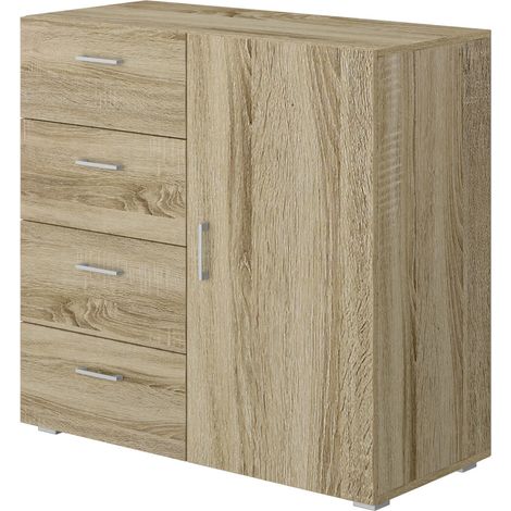 Cassettiera 4 Cassetti con Anta 90x41x87 cm in MDF Rovere (1/2)
