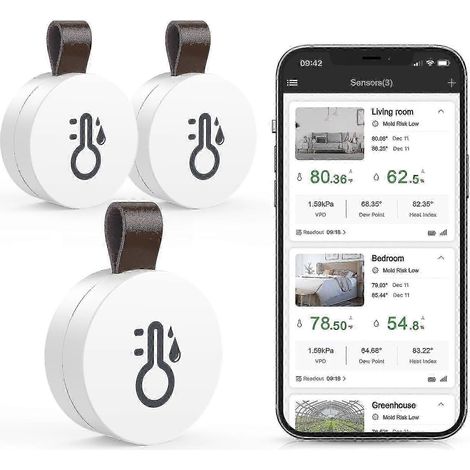 Thermomètre-hygromètre Bluetooth, mini thermo-hygromètre sans fil, avec application pour capteur intelligent, enregistreur et exportation des données pour chambre, chambre de bébé, cave à vin (1/4)