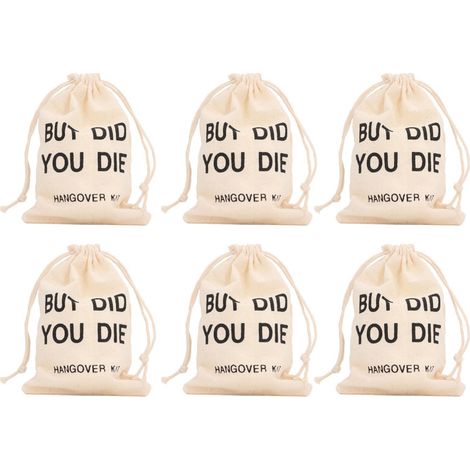 Set mit 6 Leinen-Geschenktüten mit Kordelzug für Junggesellen-/Junggesellinnenabschiede, Typ 1.