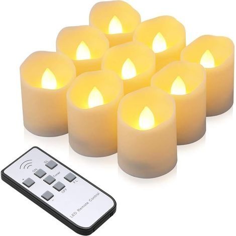 Bougies LED, Lot de 9 bougies LED sans flamme aveCôtélécommande et minuterie Bougie électrique pour les décorations de Noël de mariage à la maison, blanc chaud (sans batterie) (1/4)