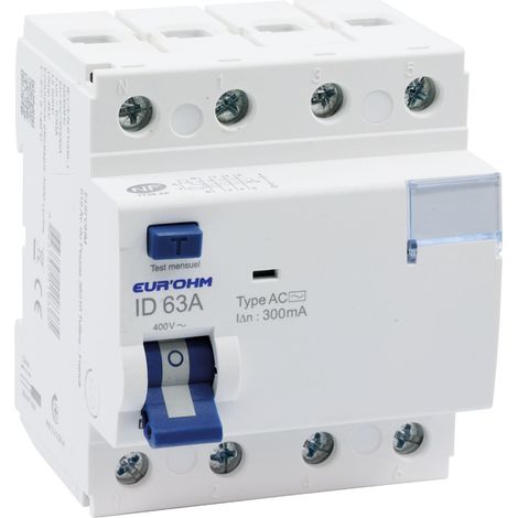 23963 Eur'ohm Interrupteur Différentiel 63a 3p+n 300ma Connexion à Vis Type Ac