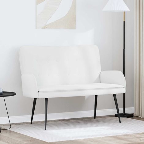 Canapé 2 places en tissu polyester blanc, pieds en acier noir, 115 x 61 x 87 cm - PANGIVO (1/5)