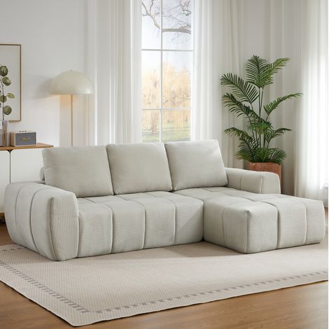 Divano angolare in velluto a coste beige 255 x 162 x 84 cm, senza montaggio, REDOM (1/5)