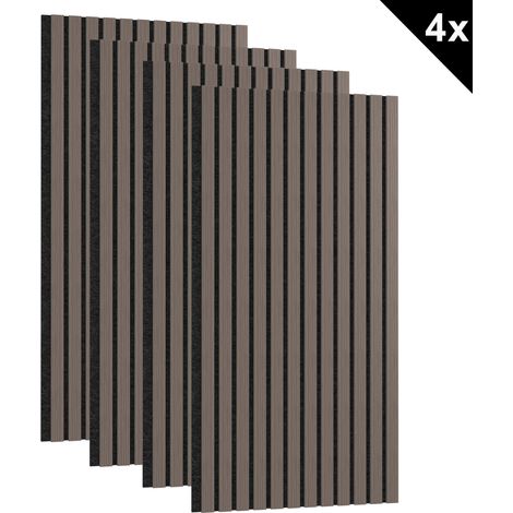 Froadp Panneaux muraux décoratifs acoustiques en MDF, noyer à grain droit, lot de 4, 1 200 x 600 x 20 mm, classe de réaction au feu : B1, classe environnementale : E1. (1/5)