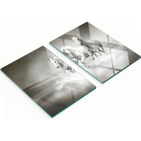 Dos tablas de cortar decorativas de vidrio templado con diseño de caballos blancos, 2x40x52 cm. (1/5)