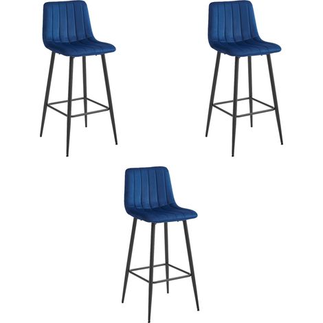 Valora POZZA Tabouret en velours bleu marine, pieds noirs x3 (1/5)