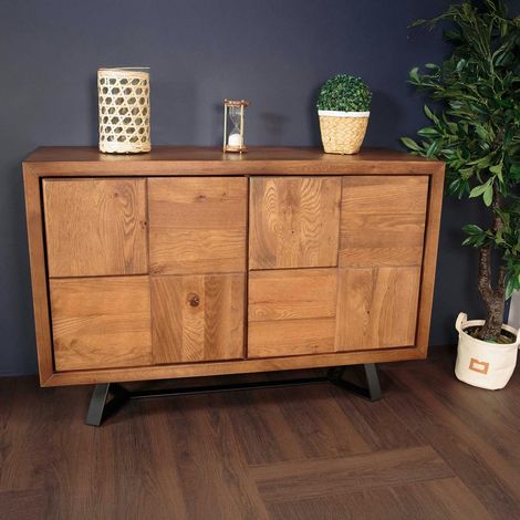 Petit buffet bois motif damier 120 cm OKA