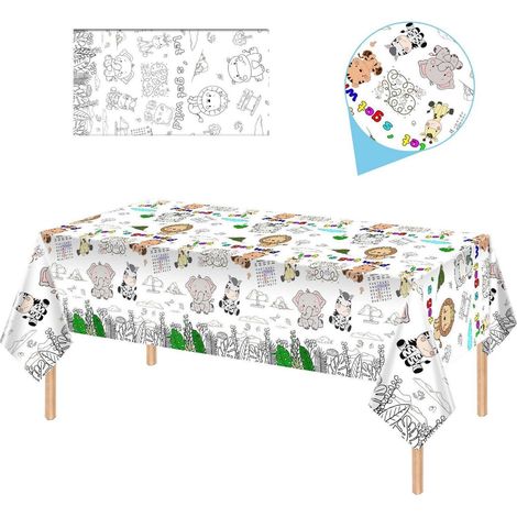 Ausmalbare Tischdecke 137x274cm, wasserdicht, Waldtiere, Geburtstagsparty