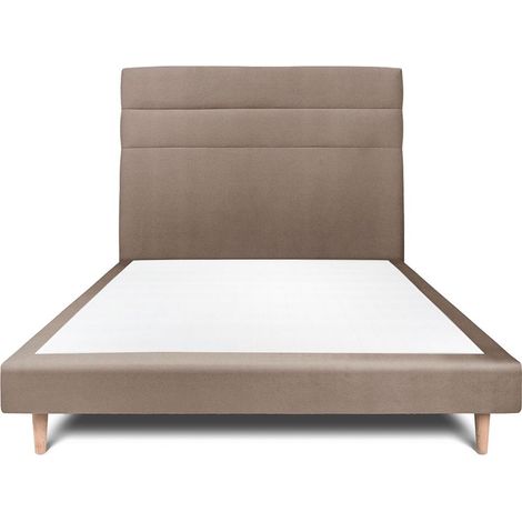 Lit 140x190cm avec tête de lit lignes velours et sommier tapissier taupe - Hauteur totale : 29cm (1/5)