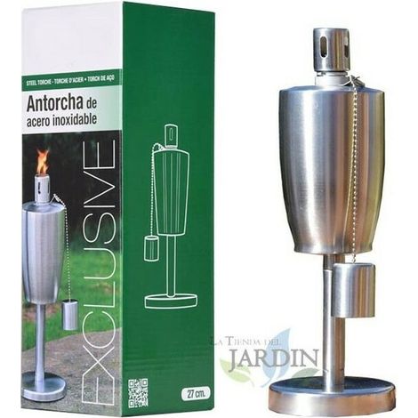 Torche de Jardin exclusive en Acier Inox 27 cm - Durent toute la Nuit - Fermeture Anti-fuite