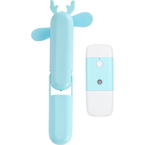 Kleiner, tragbarer Faltventilator, wiederaufladbar über USB, mit integrierter Wasserflasche für Studenten (blau). (1/5)