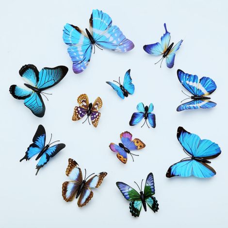 (Bleu)12Pièces 3D Papillon Stickers Muraux Suspendu de Simulation D'artisanat pour Décoration de Mariage/Fête/Maison et de Pièce (1/5)