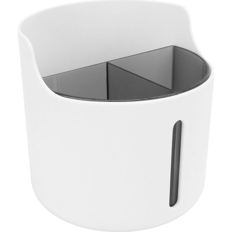 Boîte de rangement de bureau double couche, organiseur de fournitures de bureau, porte-accessoires cosmétiques et autres articles multifonctionnels pour chambres d'étudiants - ronde grise (1/5)