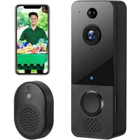 BARKBUSTERS Sonnette Sans Fil avec Caméra,1080P WiFi Visiophone Sans Fil avec Carillon, Prise en Charge de La Vision Nocturne (1/4)