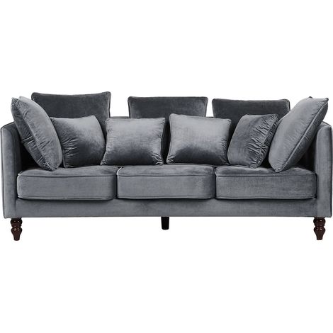 Sofá tapizado en terciopelo gris 3 plazas asiento y respaldo acolchado con patas de madera Fenstad