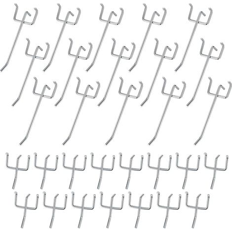 30 Pièces Crochets pour Panneaux Perforés, Crochets pour Panneau Perforé Porte Mural, Crochets Muraux pour Organiser Outils Établi Rayonnages de Magasins - 10cm/5cm (1/5)