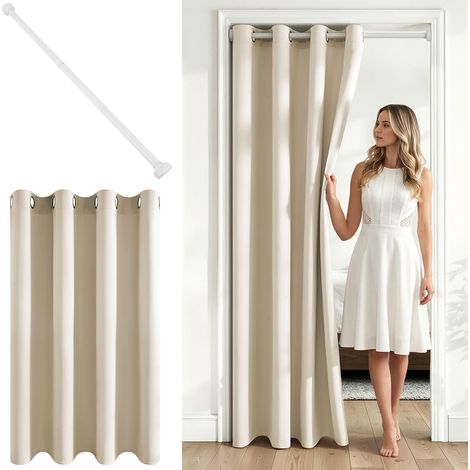 Rideau Porte Occultant Beige 140x195cm 1pc, avec Tringle Extensible (1/5)