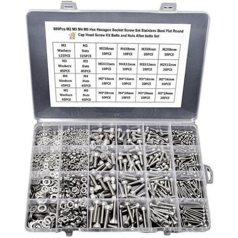 Vis 860pcs m2 m3 m4 m5 hexagone douille jeu de vis en acier inoxydable plat rond tête de tête kit de vis boulons et écrous allen boulons set