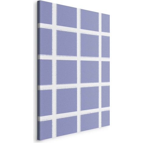 Bild – Linien und Symmetrie – ein ausdrucksstarkes weißes Schachbrettmuster auf blauem Hintergrund / Weiße Linien – ein Schachbrettmuster mit großem Maschenfeld auf blauem Hintergrund (1/3)