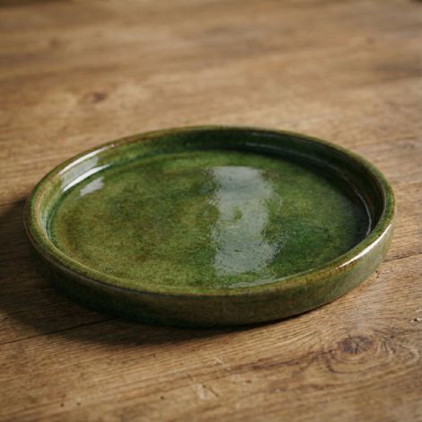 Soucoupe 24cm vert tropical faite à la main en terre cuite émaillée