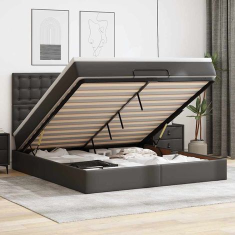Ottoman-Bett mit Matratze & LEDs Schwarz 160x200 cm Kunstleder vidaXL (1/5)
