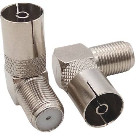 Adaptador coaxial tipo F macho/hembra a conector coaxial de antena de TV IEC de 90 grados (1/4)