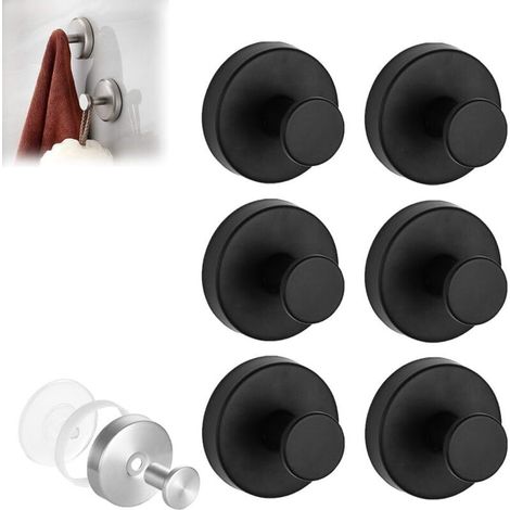 Lot de 6 crochets muraux noirs mat, acier inoxydable, pour serviettes et manteaux (1/5)