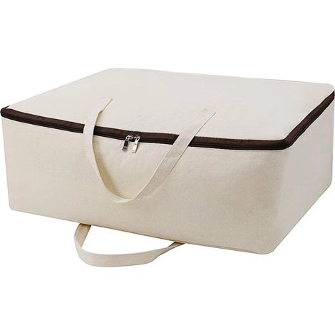 2er-Pack atmungsaktive Aufbewahrungstaschen aus natürlichem Baumwoll-Canvas mit Griffen und 3-seitigem Reißverschluss, perfekt für Kleidung, Decken, Steppdecken und Kissen, in (1/5)