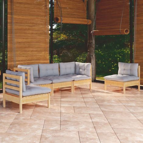 Salon de jardin 5 pcs,Mobilier de terrasse,Table et Chaise pour Relax avec coussins gris Bois de pin massif -YZ249152 (1/5)