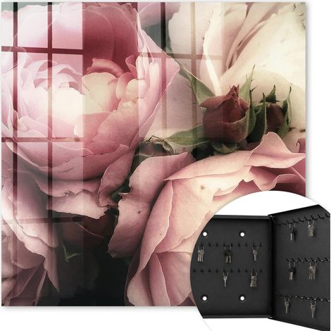 Armoire à clés - (30 cm x 30 cm) - Boîte à clés murale - Coffret de rangement pour clés - Couleur noire - Ouverture vers la droite - Pour maison et bureau - beauté de la rose