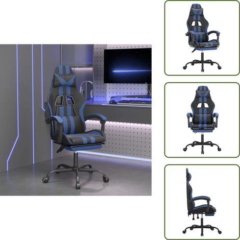 The Living Store Gaming-Stuhl mit Fußstütze Drehbar Schwarz & Blau Kunstleder - Gamingstuhl mit Fußstütze (1/5)