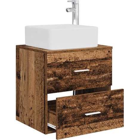 Meuble Vasque Suspendu Rétro en Bois, 49.5 x 41 x 63 cm, Design Vintage pour Salle de Bain (1/5)