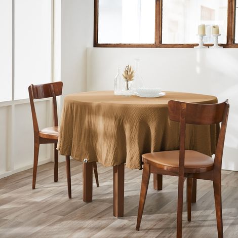 Nappe ronde (0) 180 cm gaze de coton unie Gaïa Camel (1/2)