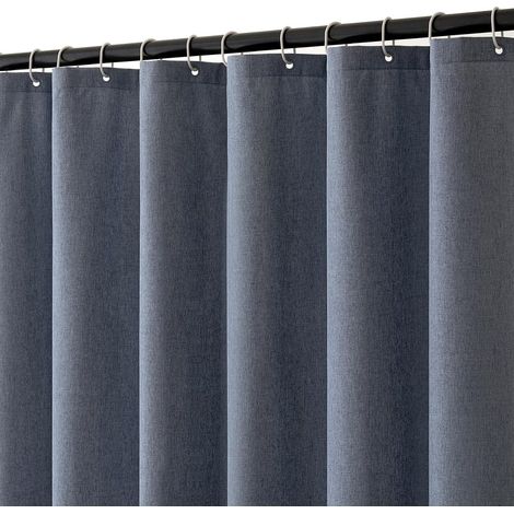 Rideau de Douche en Lin Texturé 120x200 cm Bleu Hôtel de Luxe Lourd Imperméable, Anti-moisissure, Tissu Lavable pour Salle de Bain avec 8 Anneaux (1/5)