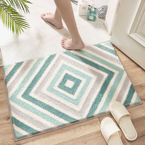 Tapis de sol géométriques tapis de maison salle de bain tapis antidérapants porte de salle de bain coussinets absorbants entrée de maison paillassons cyan (1/3)