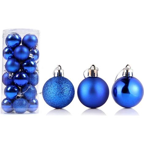 Lot de 24 boules de Noël incassables de 4cm pour sapin de Noël,mini boules de Noël à suspendre pour les vacances,les mariages,les fêtes,les cadeaux de Noël,bleu saphir 4 cm GROOFOO (1/5)
