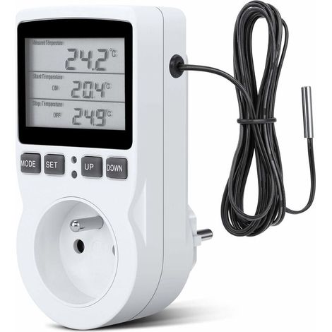 RHG Prise Thermostat, Prise Minuteur Digital, Prise Programmable Digitale avec Sonde, Minuterie Numérique Programmable, Prise Thermostat chauffage pour Serre, Aquarium-